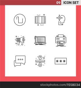 9 User Interface Outline Pack of modern Signs and Symbols of api, sound, mind, school, audio Editable Vector Design Elements