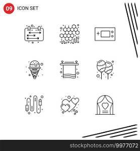 9 User Interface Outline Pack of modern Signs and Symbols of bath, ice cream, devices, ice, technology Editable Vector Design Elements