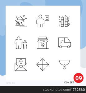 9 User Interface Outline Pack of modern Signs and Symbols of breakfast, father, human, family, sauna Editable Vector Design Elements