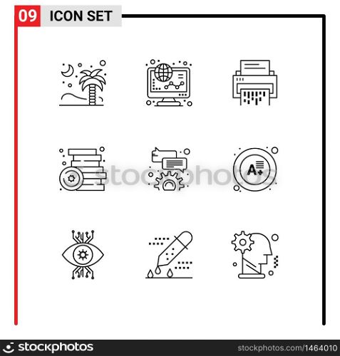 9 User Interface Outline Pack of modern Signs and Symbols of brick, information, online, file, delete Editable Vector Design Elements