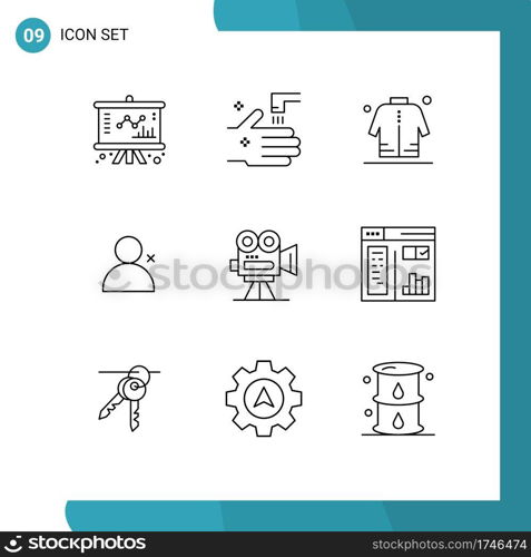 9 User Interface Outline Pack of modern Signs and Symbols of capture, sets, jacket, twitter, eid Editable Vector Design Elements