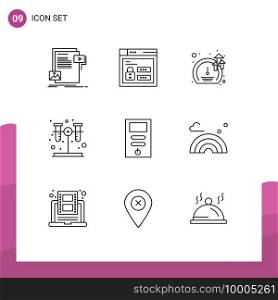 9 User Interface Outline Pack of modern Signs and Symbols of cpu, tube, code, test, growth Editable Vector Design Elements