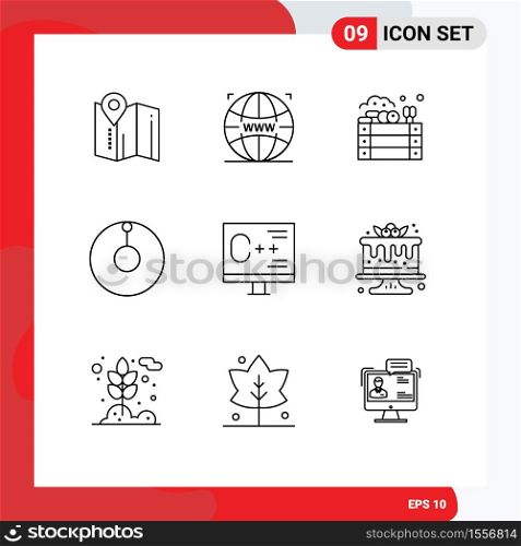 9 User Interface Outline Pack of modern Signs and Symbols of development, computer, agriculture, coding, astronomy Editable Vector Design Elements
