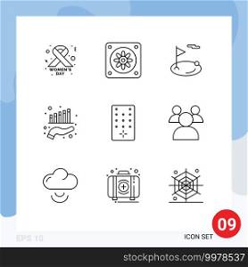 9 User Interface Outline Pack of modern Signs and Symbols of education, remote, ball, control, growth Editable Vector Design Elements