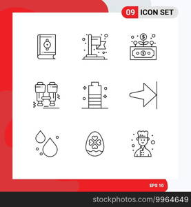 9 User Interface Outline Pack of modern Signs and Symbols of energy, battery, development, find, c&ing Editable Vector Design Elements