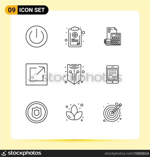 9 User Interface Outline Pack of modern Signs and Symbols of export, calculator, medical, savings, business Editable Vector Design Elements