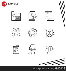 9 User Interface Outline Pack of modern Signs and Symbols of gear, nature, note, agriculture, logistic Editable Vector Design Elements