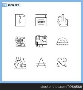 9 User Interface Outline Pack of modern Signs and Symbols of law, copyright, pinch, content, search Editable Vector Design Elements