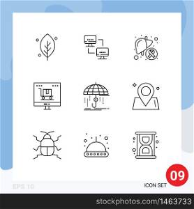 9 User Interface Outline Pack of modern Signs and Symbols of marketing, digital marketing, cancer, business, sick Editable Vector Design Elements