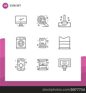 9 User Interface Outline Pack of modern Signs and Symbols of memory, washing, science, washing, machine Editable Vector Design Elements