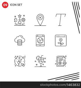 9 User Interface Outline Pack of modern Signs and Symbols of online, connection, font, app, money Editable Vector Design Elements