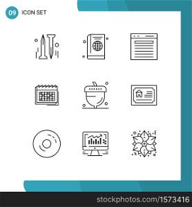 9 User Interface Outline Pack of modern Signs and Symbols of planning, date, add, business, website Editable Vector Design Elements