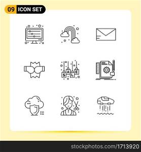 9 User Interface Outline Pack of modern Signs and Symbols of sale label, label, mail, bag, fight Editable Vector Design Elements