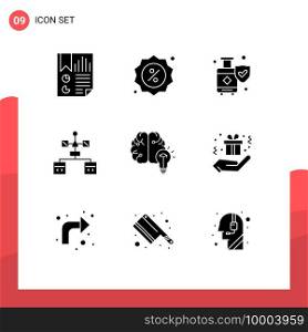 9 User Interface Solid Glyph Pack of modern Signs and Symbols of development, coding, shop, browser, suitcase Editable Vector Design Elements