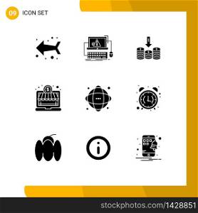 9 User Interface Solid Glyph Pack of modern Signs and Symbols of database, money, coins, investment, arrow Editable Vector Design Elements