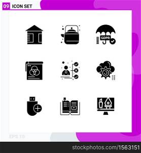 9 User Interface Solid Glyph Pack of modern Signs and Symbols of career, fly, gdpr, wallpaper, brusher Editable Vector Design Elements
