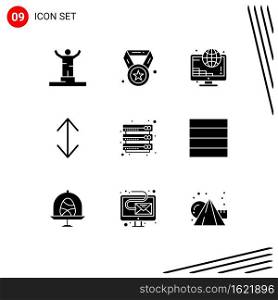 9 User Interface Solid Glyph Pack of modern Signs and Symbols of cloud server, scale, education, down, coins Editable Vector Design Elements