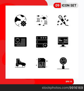 9 User Interface Solid Glyph Pack of modern Signs and Symbols of medical, cardiology, sea, doctor, music Editable Vector Design Elements