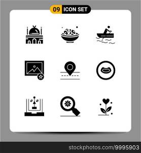 9 User Interface Solid Glyph Pack of modern Signs and Symbols of road, image, muslim, favorite, training Editable Vector Design Elements