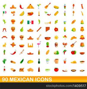 90 mexican icons set. Cartoon illustration of 90 mexican icons vector set isolated on white background. 90 mexican icons set, cartoon style