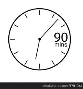 90 mins countdown timer icon on white background. stopwatch symbol. time measurement sign. flat style.