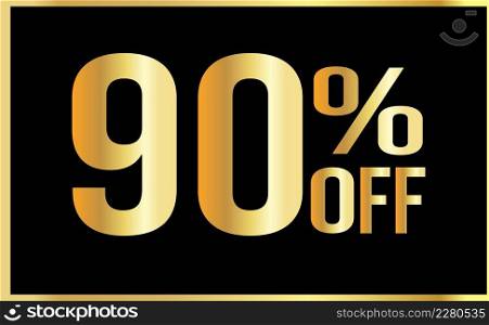 90% off. Golden numbers with black background. Luxury banner for shopping, print, web, sale 3d illustration