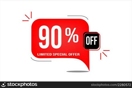 90% off limited offer. White and red banner with clearance details