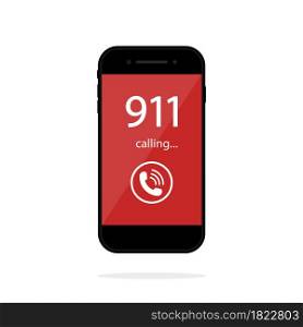 911 call in phone. Number emergency in smartphone screen. Icon of police and help. Alert about fire, accident and danger. Concept of 911 in mobile telephone. Sign of sos. Service of rescue. Vector.. 911 call in phone. Number emergency in smartphone screen. Icon of police and help. Alert about fire, accident and danger. Concept of 911 in mobile telephone. Sign of sos. Service of rescue. Vector