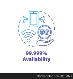99.999 percent availability concept icon. Mobile internet. 5G technologies idea thin line illustration. High-speed connection. Vector isolated outline drawing. Editable stroke