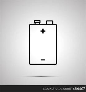 9V battery, simple black icon with shadow on gray. 9V battery, simple black icon with shadow