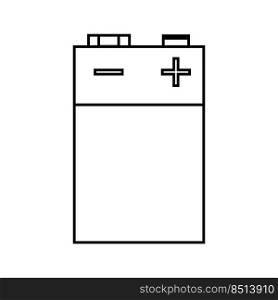 9v battery vector icon outline illustration and power alkaline energy isolated white. Technology electricity line and electric object thin. Supply voltage symbol electronic and electrical accumulator