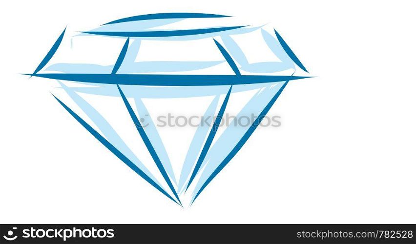A 3D blue diamond outlined with both dark and light blue, vector, color drawing or illustration.