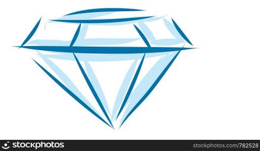 A 3D blue diamond outlined with both dark and light blue, vector, color drawing or illustration.