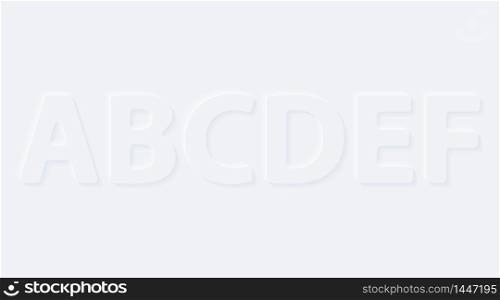 A B C D E F. Vector button letter of alphabet abc. Bright white gradient neumorphic effect character type icon. Internet gray symbol isolated on a background.