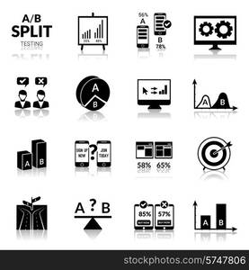 A-b experiment split testing black icons set isolated vector illustration