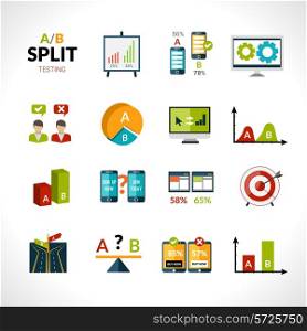 A-b testing seo sample comparison research icons set isolated vector illustration