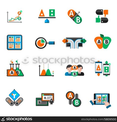 A-b testing split research study icons set isolated vector illustration. A-b Testing Icons Set
