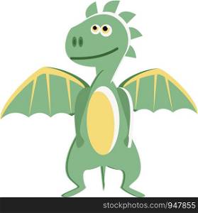 A baby green dragon with bright wings and small tail is looking out vector color drawing or illustration