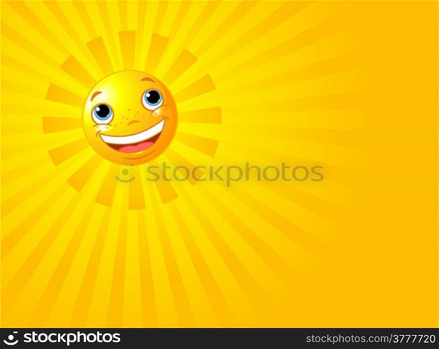 A background illustration featuring a happy smiling sun with rays of light beaming