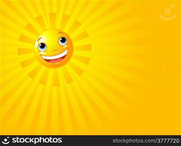 A background illustration featuring a happy smiling sun with rays of light beaming
