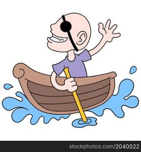 a bald man becomes a pirate alone in a small boat