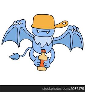 a bat in a pot hat flew blindfolded carrying a bottle of sauce