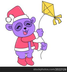 a bear playing kites on christmas day