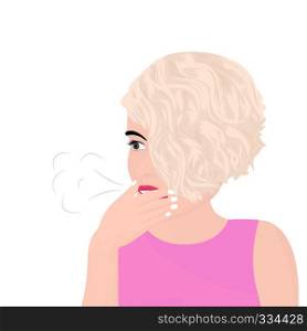  a beautiful girl having a burp and covering her mouth with he hand vector illustration
