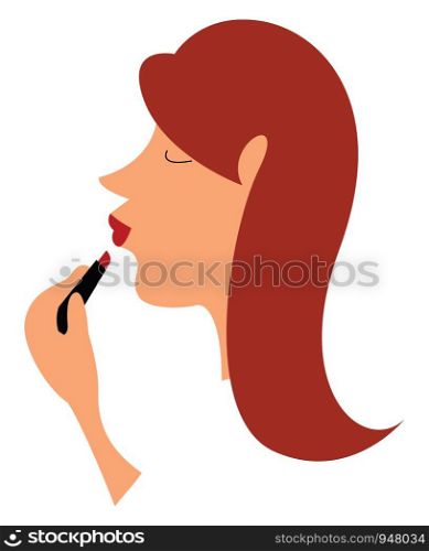 A beautiful girl with blonde hair wearing a bright red lipstick , vector, color drawing or illustration.