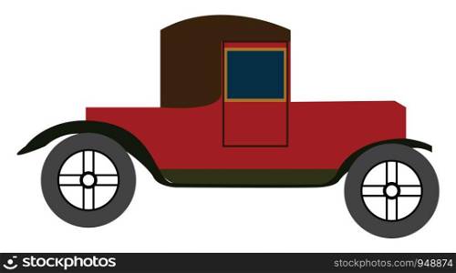 A beautiful retro car in red color with single door, vector, color drawing or illustration.