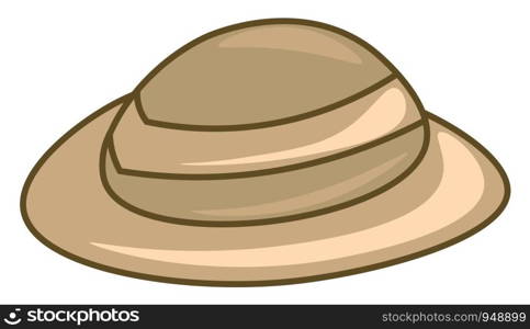 A beautiful safari hat in brown color, vector, color drawing or illustration.