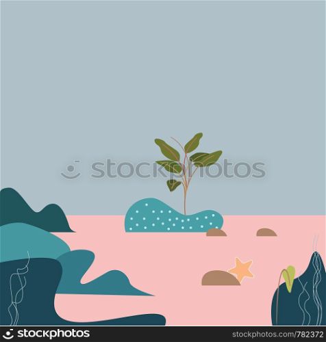 A beautiful scene of under the ocean with scrubs starfish and stones vector color drawing or illustration