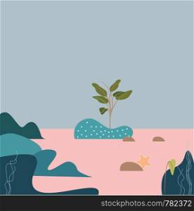 A beautiful scene of under the ocean with scrubs starfish and stones vector color drawing or illustration