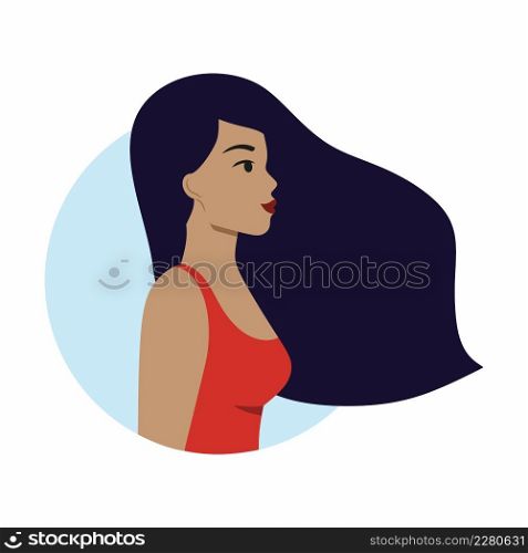 A beautiful young woman with dark skin and long hair. Vector illustration on the theme of beauty and fashion.